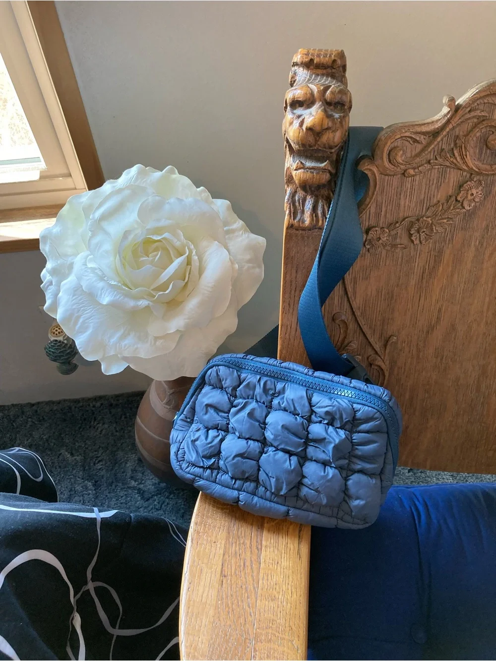Quilted Puffer Crossbody Bag in Slate Blue